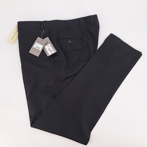 Bullock & Jones Dress Trousers Mens 42 Super 120s Wool Black Estrato Stretch